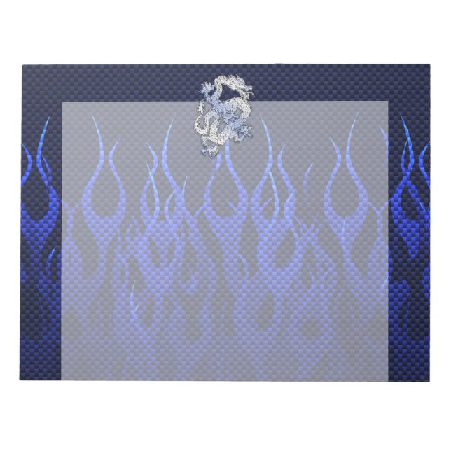 Dragon in Chrome like blue Carbon Fibre Styles Notepad (Front)