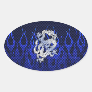 Dragon in Chrome like blue Carbon Fibre Styles Oval Sticker