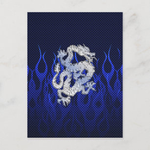 Dragon in Chrome like blue Carbon Fibre Styles Postcard