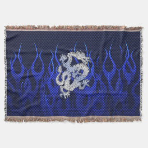 Dragon in Chrome like blue Carbon Fibre Styles Throw Blanket