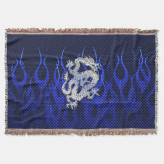 Dragon in Chrome like blue Carbon Fibre Styles Throw Blanket