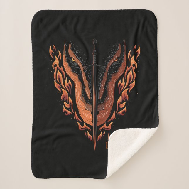 Dragon in Flames Behind Sword Sherpa Blanket (Front)
