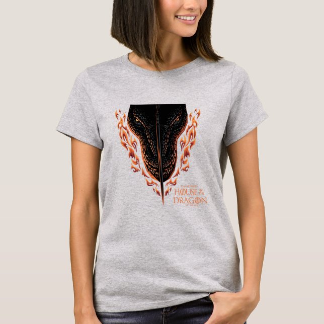Dragon in Flames Behind Sword T-Shirt (Front)