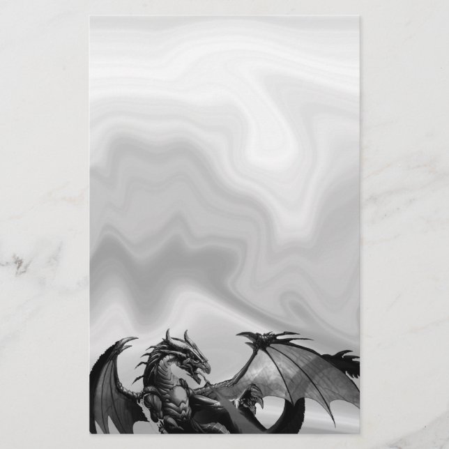 Dragon in Grey Fantasy Stationery (Front)