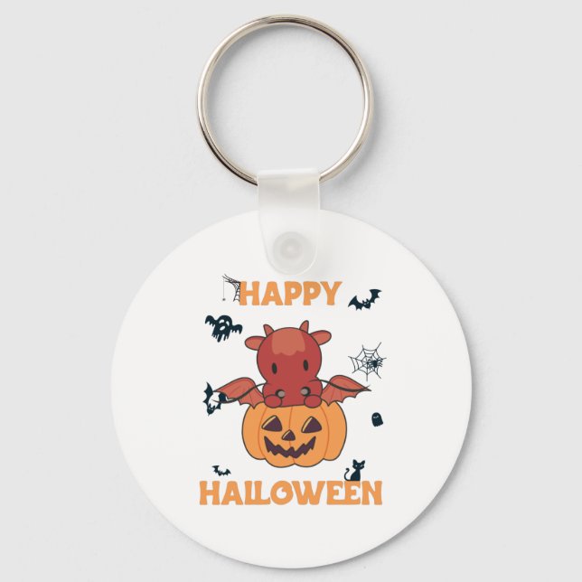 Dragon In Pumpkin Sweet Dragon Happy Halloween Key Ring (Front)