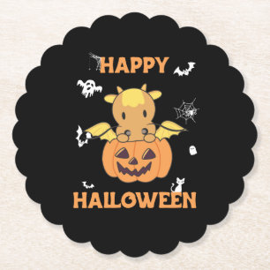 Dragon In Pumpkin Sweet Dragon Happy Halloween Paper Coaster