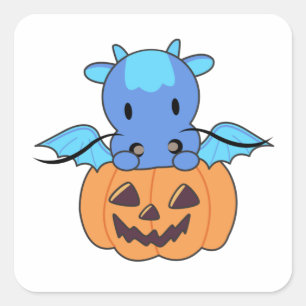 Dragon In Pumpkin Sweet Dragon Happy Halloween Square Sticker