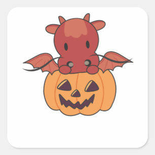 Dragon In Pumpkin Sweet Dragon Happy Halloween Square Sticker