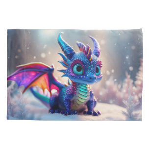 Dragon in the snow.  pillowcase