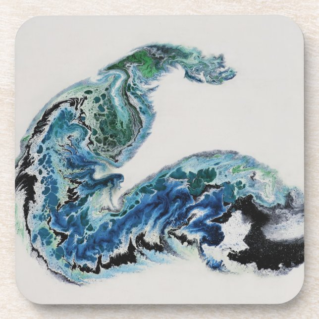 “Dragon in the Waves – Abstract Ocean Energy Bever Coaster (Front)