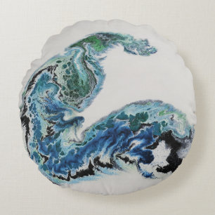 “Dragon in the Waves – Abstract Ocean Energy Round Cushion