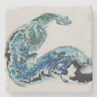 “Dragon in the Waves – Abstract Ocean Energy Stone Stone Coaster