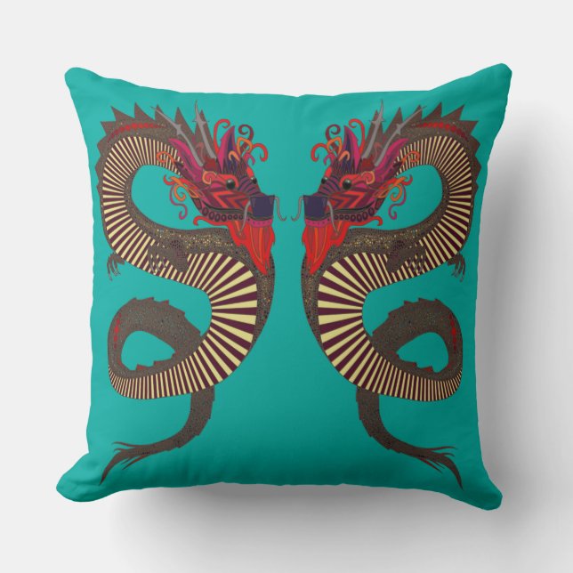 DRAGON INK turquoise Cushion (Front)