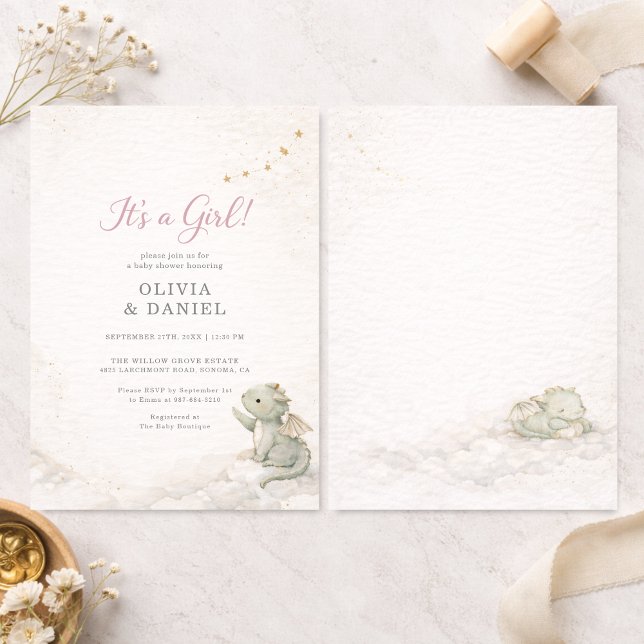 Dragon It's a Girl Couples Storybook Baby Shower Invitation (Creator Uploaded)