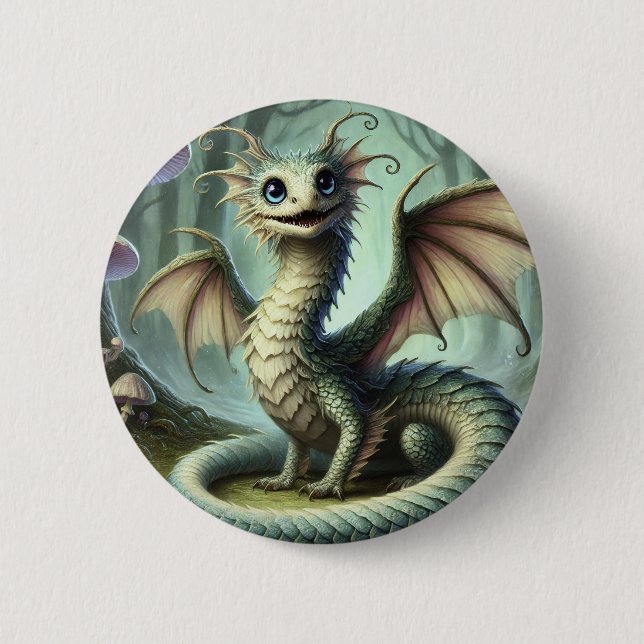 Dragon Jabberwocky Cute Fantasy Creature Art 6 Cm Round Badge (Front)
