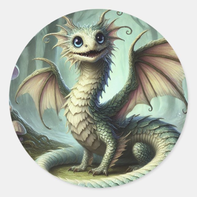 Dragon Jabberwocky Cute Fantasy Creature Art Classic Round Sticker (Front)
