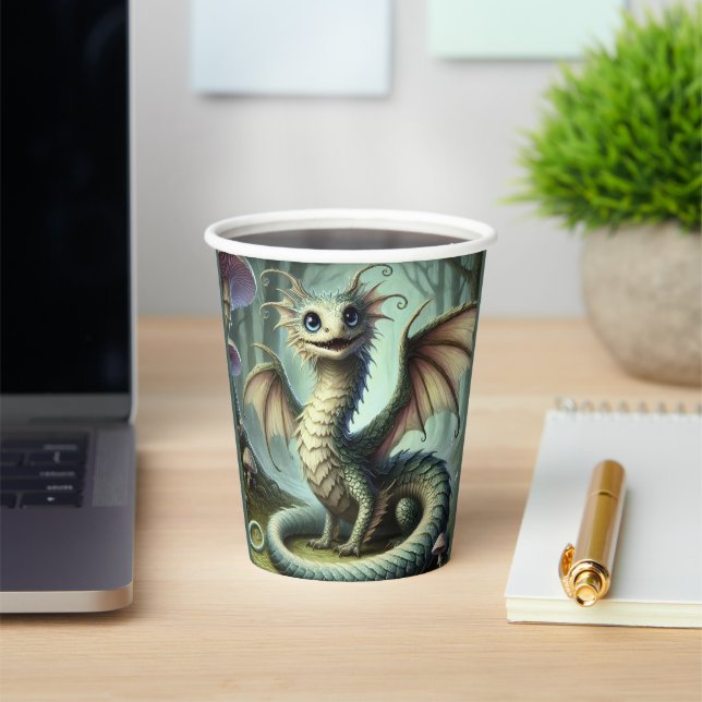 Dragon Jabberwocky Cute Fantasy Creature Art Paper Cups (Insitu)