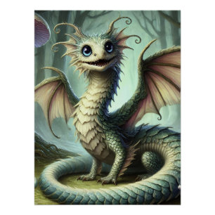 Dragon Jabberwocky Cute Fantasy Creature Art Poster