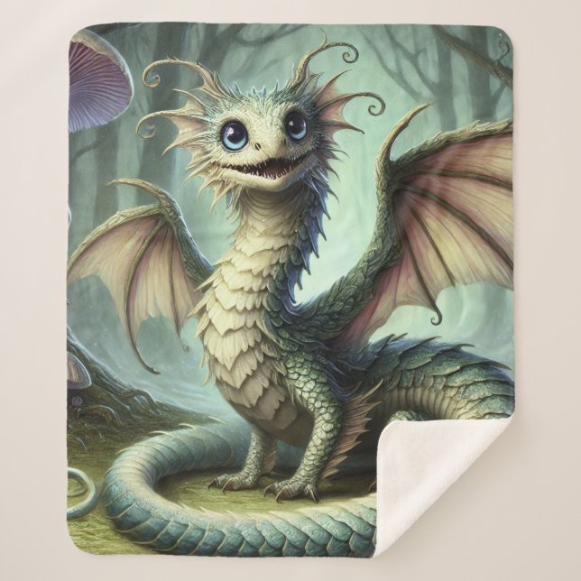 Dragon Jabberwocky Cute Fantasy Creature Art Sherpa Blanket (Front)