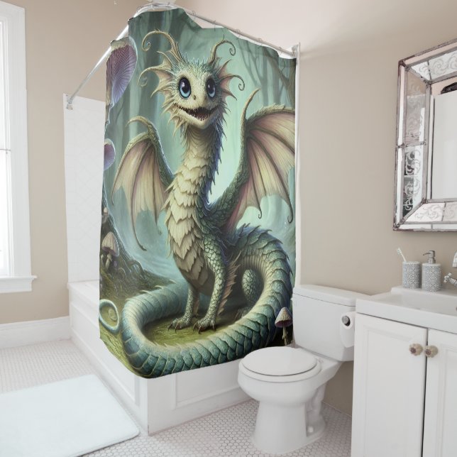 Dragon Jabberwocky Cute Fantasy Creature Art Shower Curtain (In Situ)