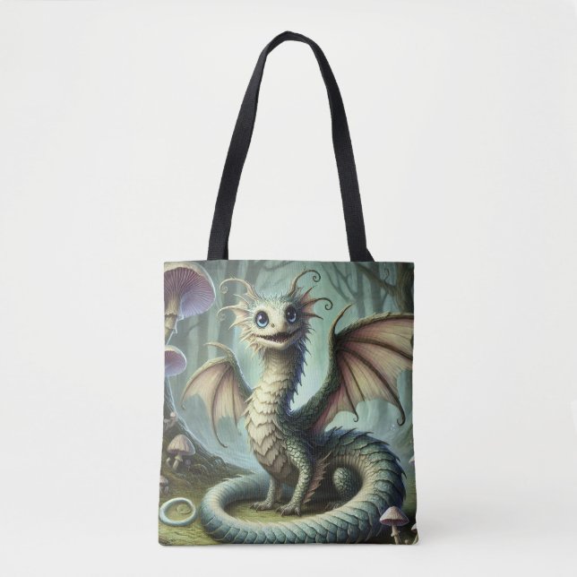 Dragon Jabberwocky Cute Fantasy Creature Art Tote Bag (Front)