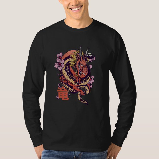 Dragon Japanese Chinese Sakura T-Shirt (Front)