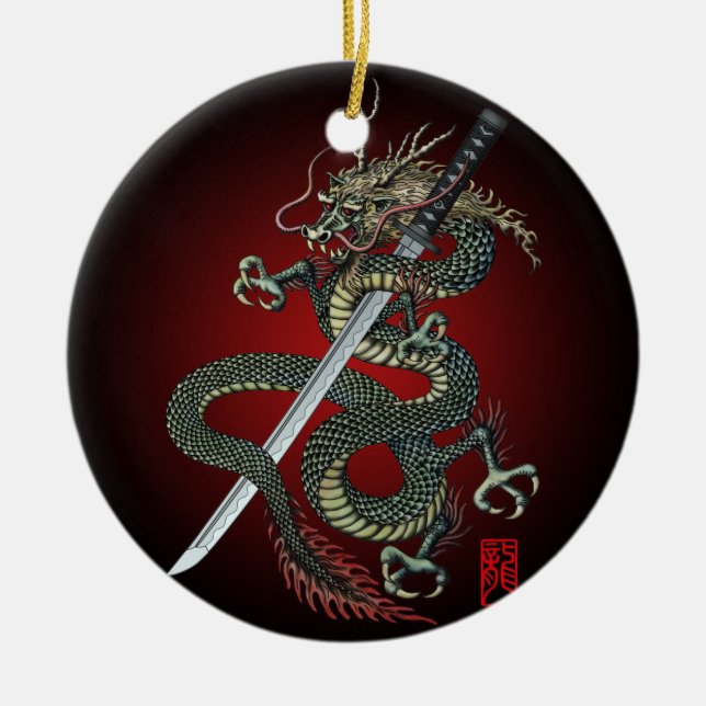 Dragon katana ceramic tree decoration (Front)