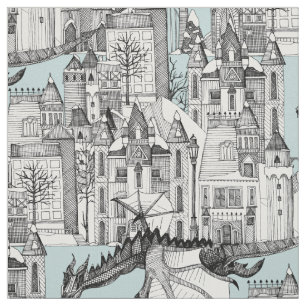 Dragon Kingdom winter blue Fabric
