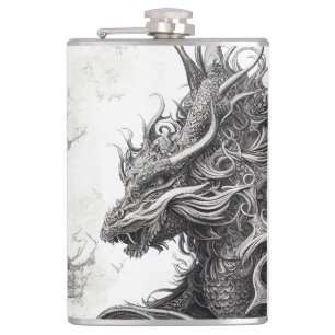 Dragon Legend Wild Nature Illustration Line Epic Hip Flask