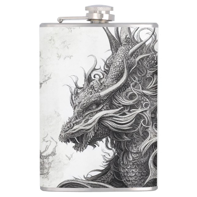 Dragon Legend Wild Nature Illustration Line Epic  Hip Flask (Front)