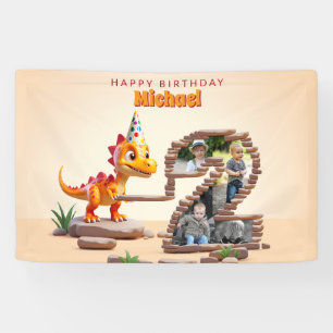 Dragon Little Dino 2nd Birthday Big Number Photo Banner