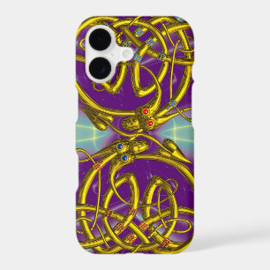 DRAGON LOVE ,GOLD CELTIC KNOTS DRAGONS, Purple