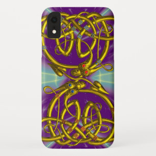 DRAGON LOVE ,GOLD CELTIC KNOTS DRAGONS, Purple Case-Mate iPhone Case