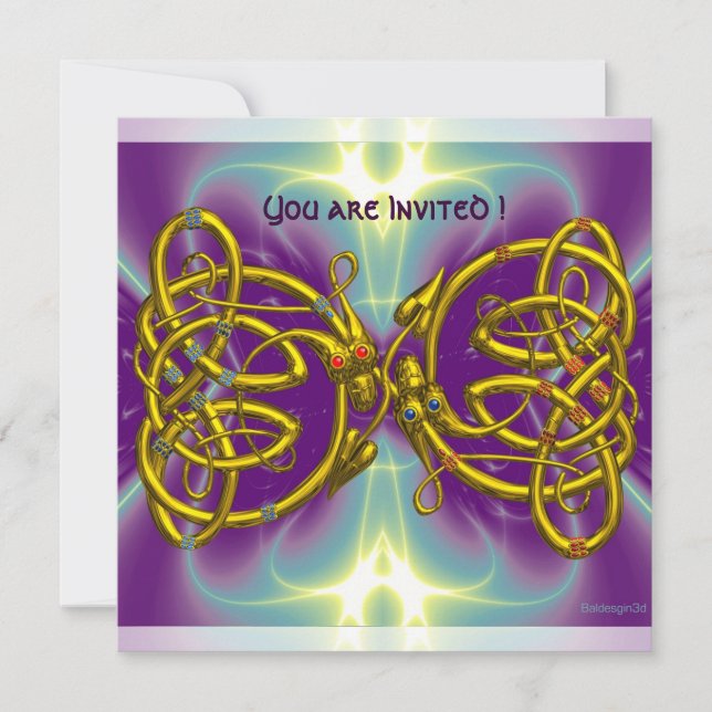 DRAGON LOVE Gold Celtic Knots Fantasy Invitation (Front)