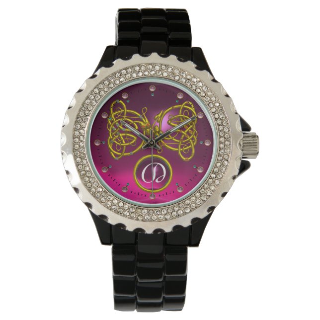 DRAGON LOVE/ GOLD CELTIC KNOTS GEMSTONE MONOGRAM WATCH (Front)