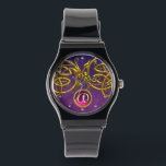 DRAGON LOVE/ GOLD CELTIC KNOTS GEMSTONE MONOGRAM WATCH<br><div class="desc">Elegant and unique design , gold Celtic dragons in light waves.  Very accurated 3D modelling and fractal art and rendering  by Bulgan Lumini (c).Part from series Hyper Talismans.</div>