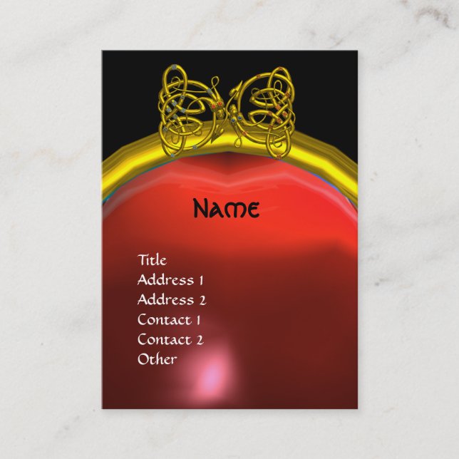 DRAGON LOVE RUBY MONOGRAM  red black yellow pink Business Card (Front)