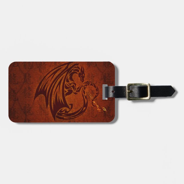 Dragon Luggage Tag w/ leather strap (Front Horizontal)