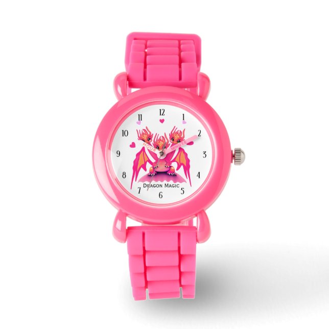 Dragon Magic Pink Three Headed Personalised Watch (Front)