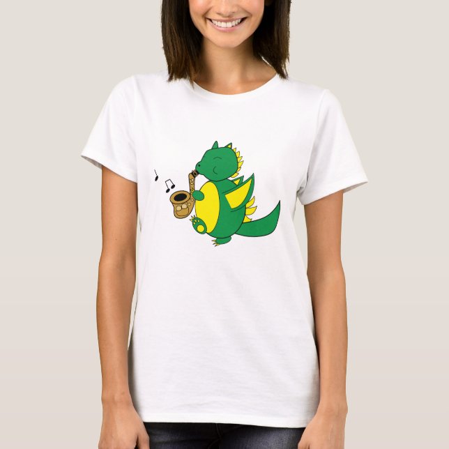 Dragon Marching Saxophone Music Notes T-Shirt (Front)
