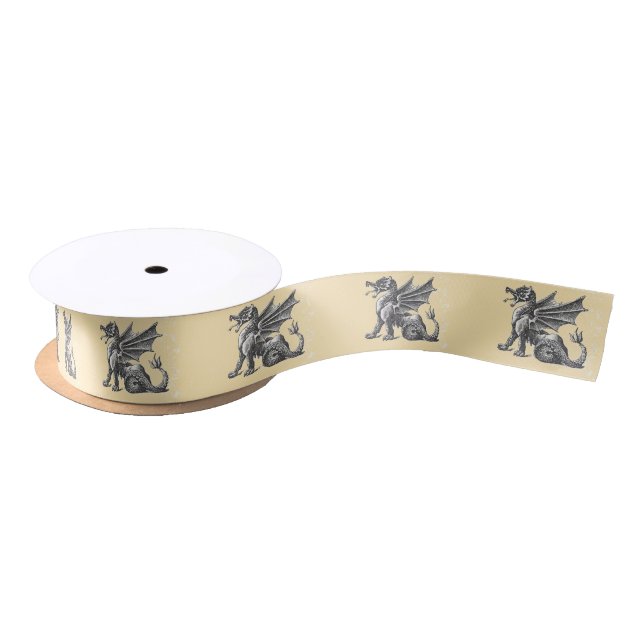 Dragon Medieval Yellow Fantasy Satin Ribbon (Spool)
