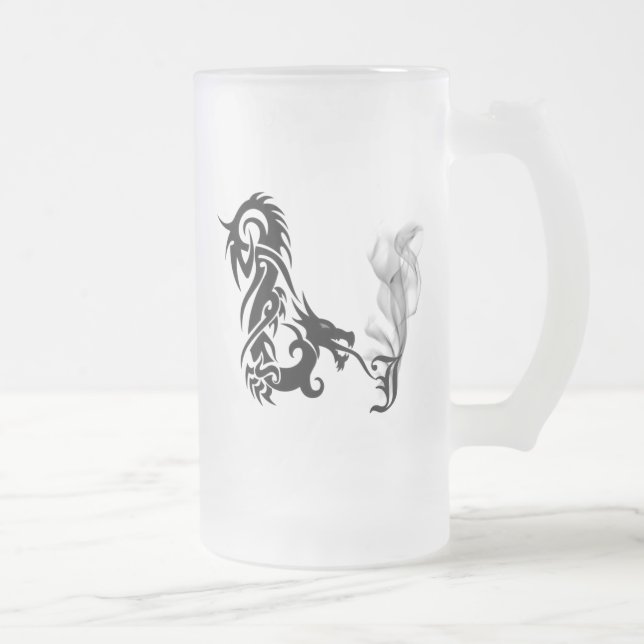 Dragon Monogram J Frosted Glass Beer Mug (Right)