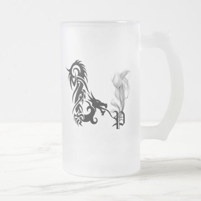 Dragon Monogram P Frosted Glass Beer Mug (Right)