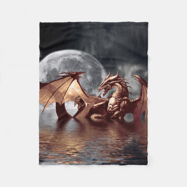 Dragon & Moon Fantasy Artwork Fleece Blanket (Front)
