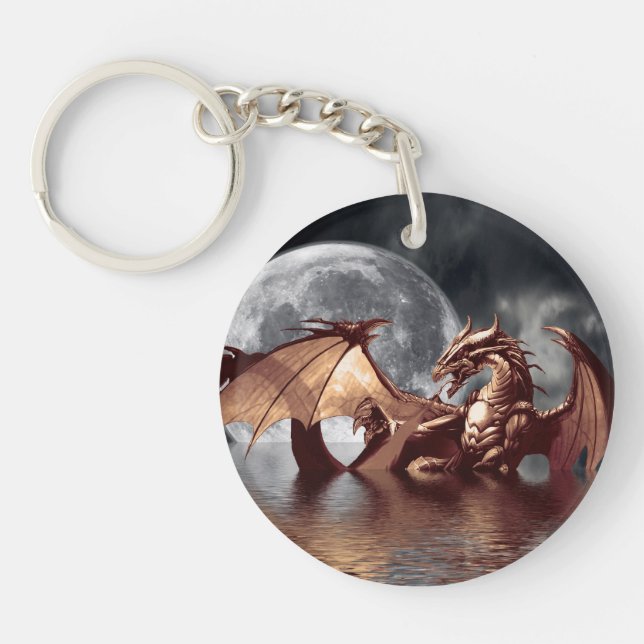 Dragon & Moon Fantasy Artwork Key Ring (Front)