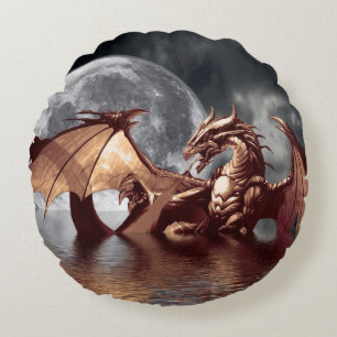Dragon & Moon Fantasy Mythical Round Cushion