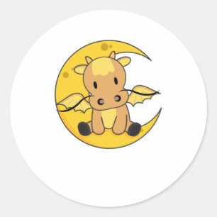 Dragon Moon Good Night Dragon Fantasy Classic Round Sticker