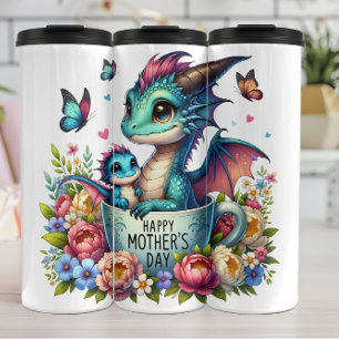 Dragon Mum: Pup, Flowers, Mother's Day Thermal Tumbler