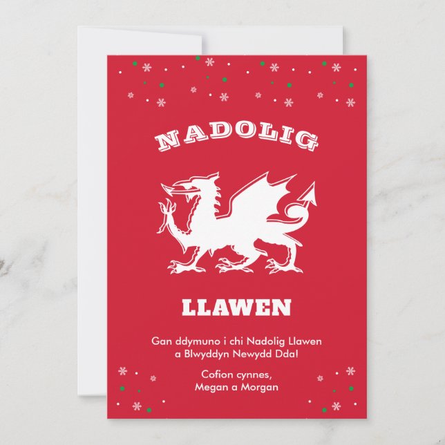 Dragon Nadolig Llawen Welsh Themed Merry Christmas Holiday Card (Front)