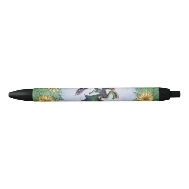Dragon of Summer Nature Fantasy Art Black Ink Pen (Front)